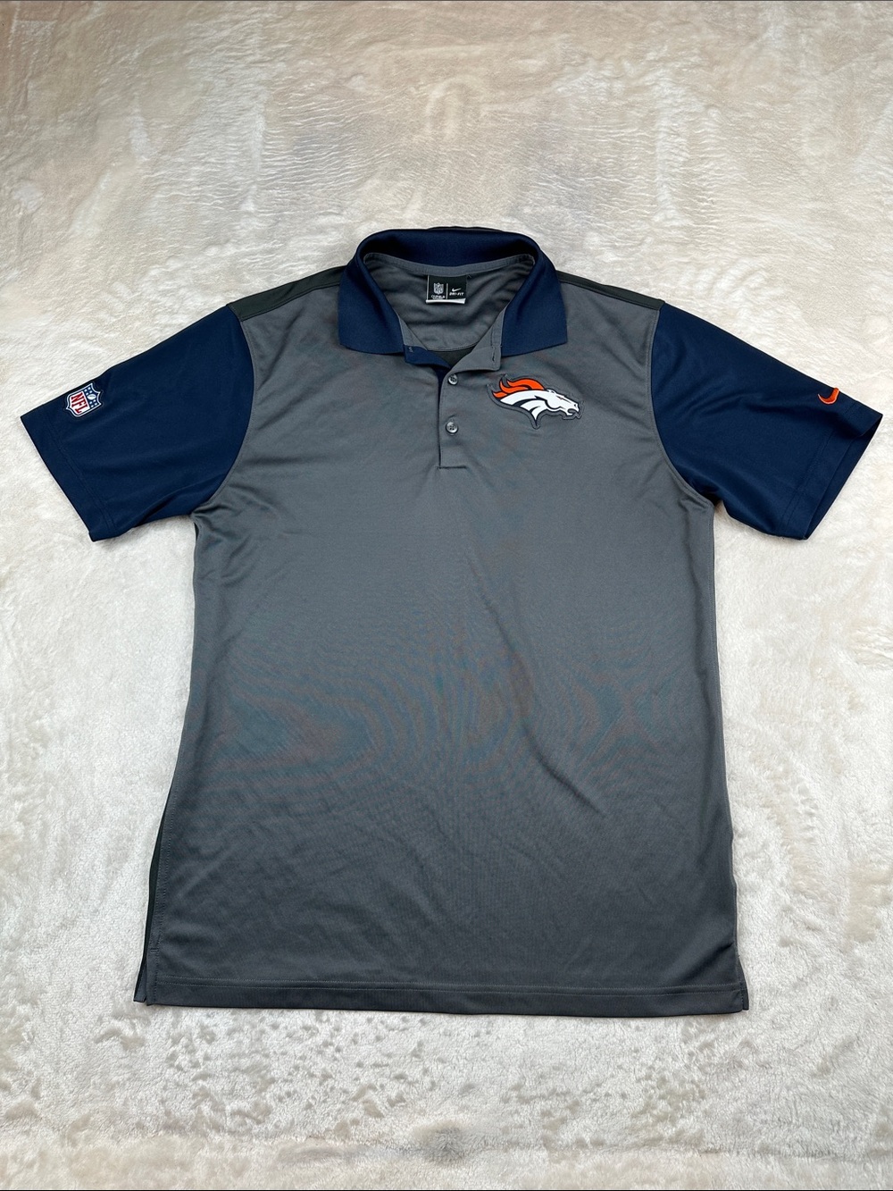 Denver Broncos Nike NFL On Field Dri-FIT Polo Shirt Men M Gray Navy Football